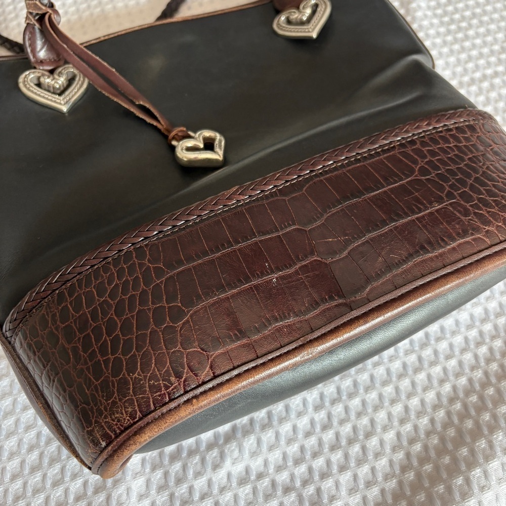 Vintage Brighton leather brown black croc weave shoulder handbag vtg - Picture 7 of 10